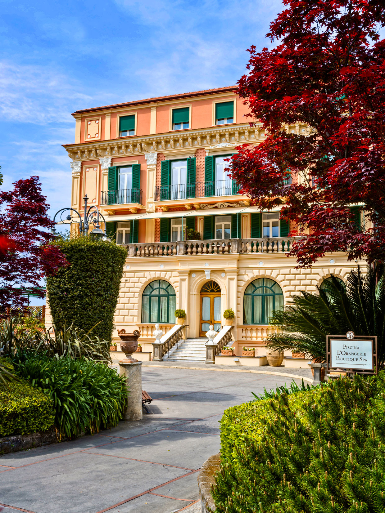 Historic buildings of Grand Hotel Excelsior Vittoria surrounded by the park