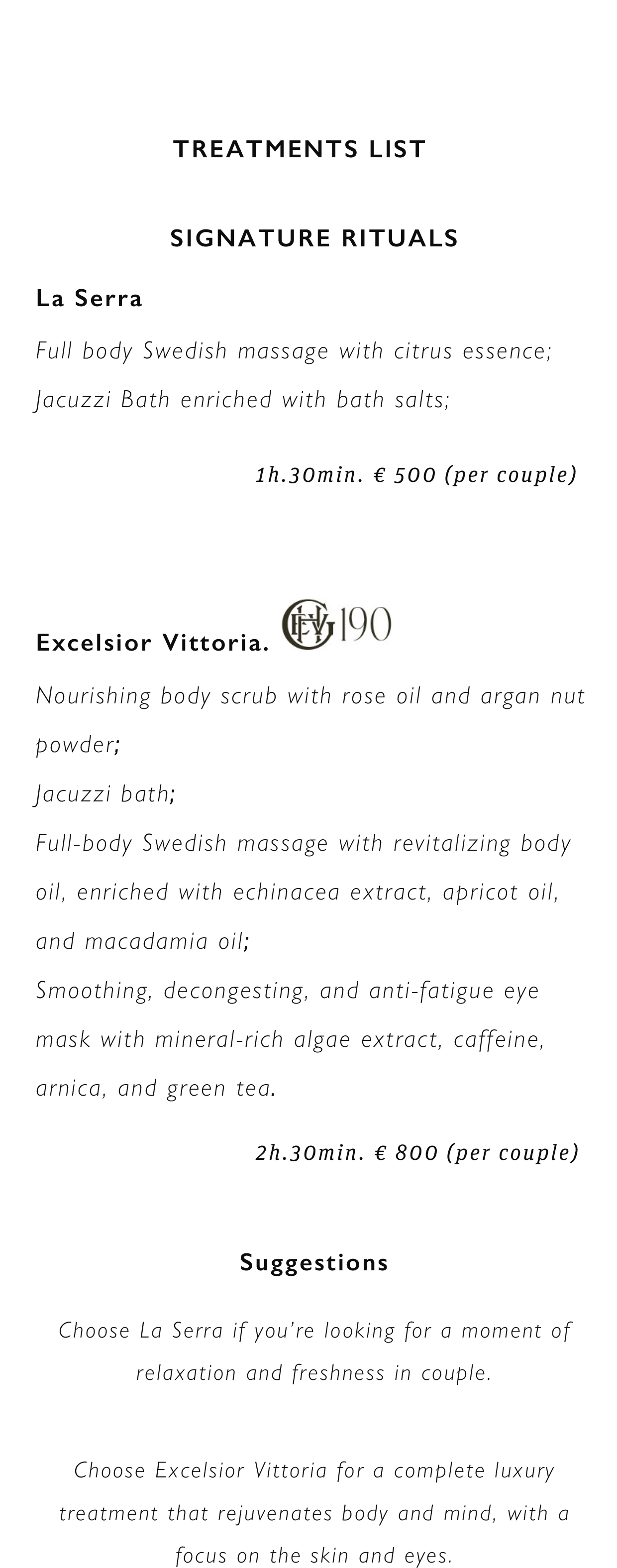 La Serra Treatments List 2026 page 1
