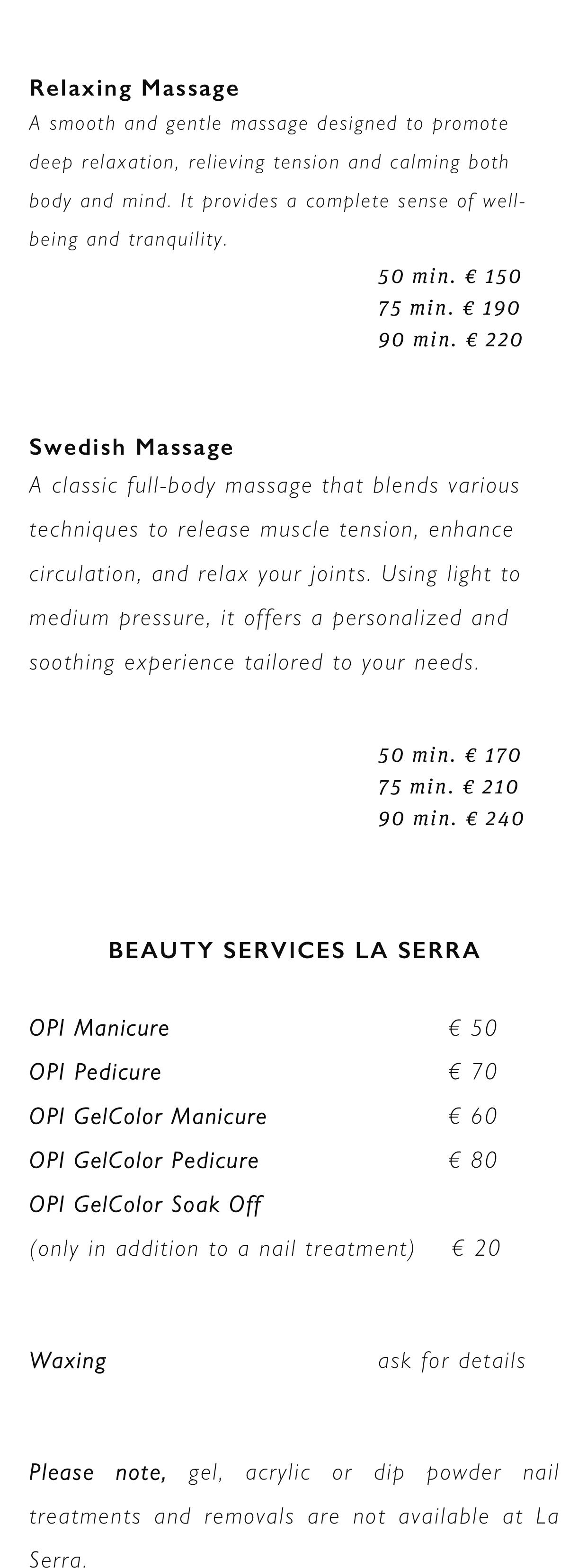 La Serra Treatments List 2026 page 8